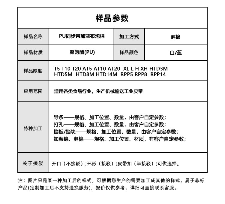 PU同步帶加藍(lán)布泡棉