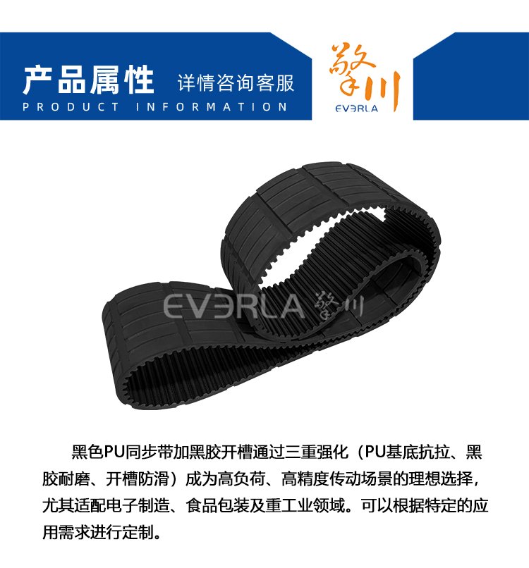 黑色PU<a href='http://m.yiemit.com/' target='_blank'><u>同步帶</u></a>加黑膠開槽