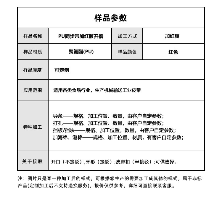 PU同步帶加紅膠開槽