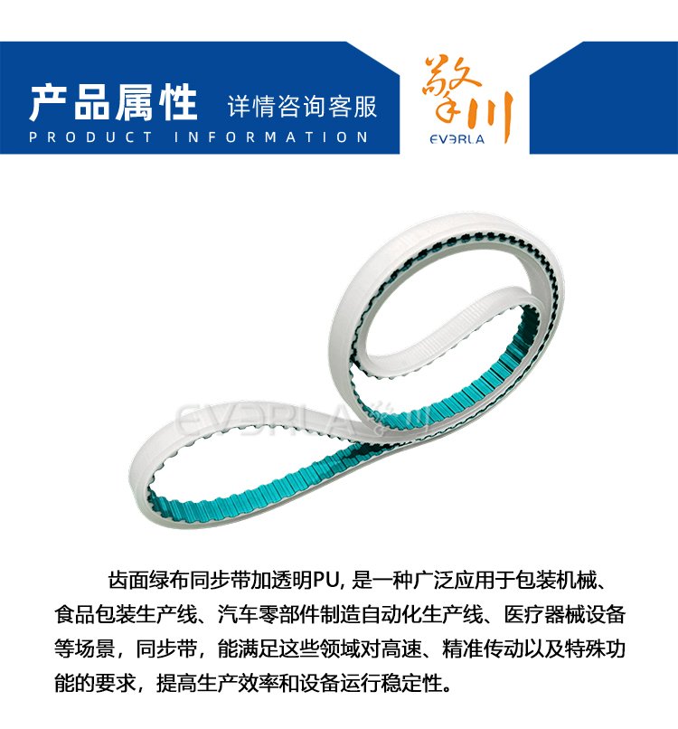齒面綠布<a href='http://m.yiemit.com/' target='_blank'><u>同步帶</u></a>加透明PU